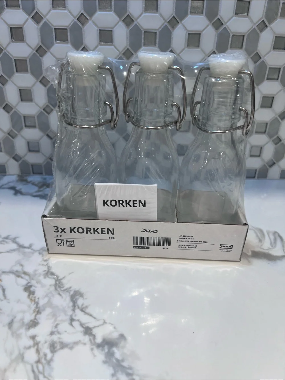 IKEA KORKEN Glass Bottles Swing Top Lid Set of 3 15 cl 5oz New